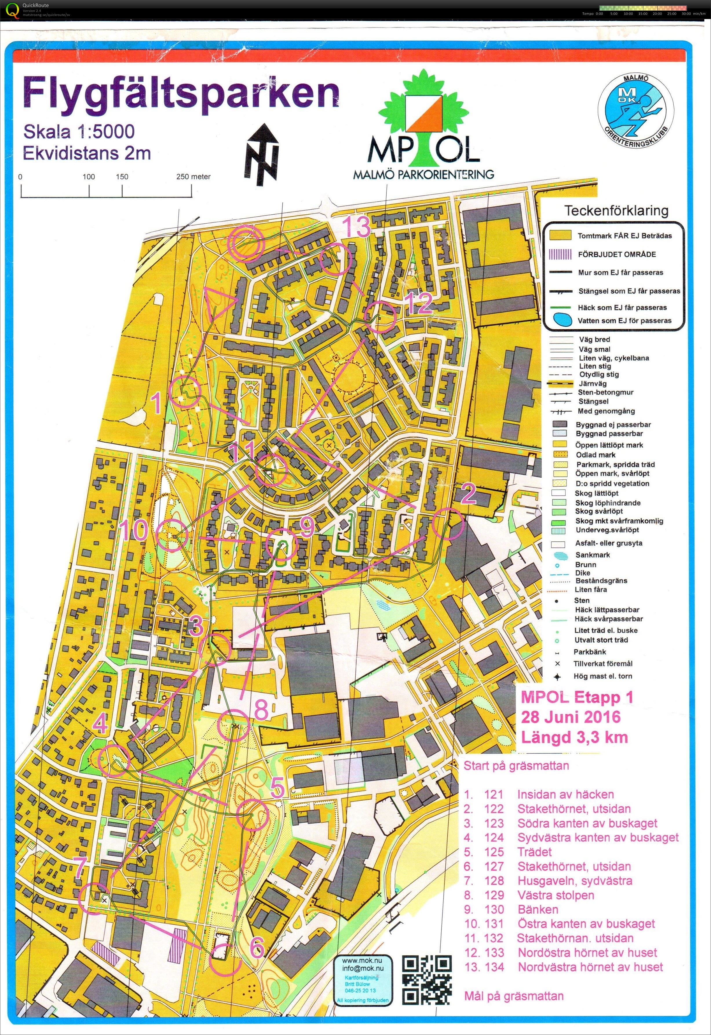 Malmö parkorientering etapp 1- Finns även på livelox (2016-06-28)