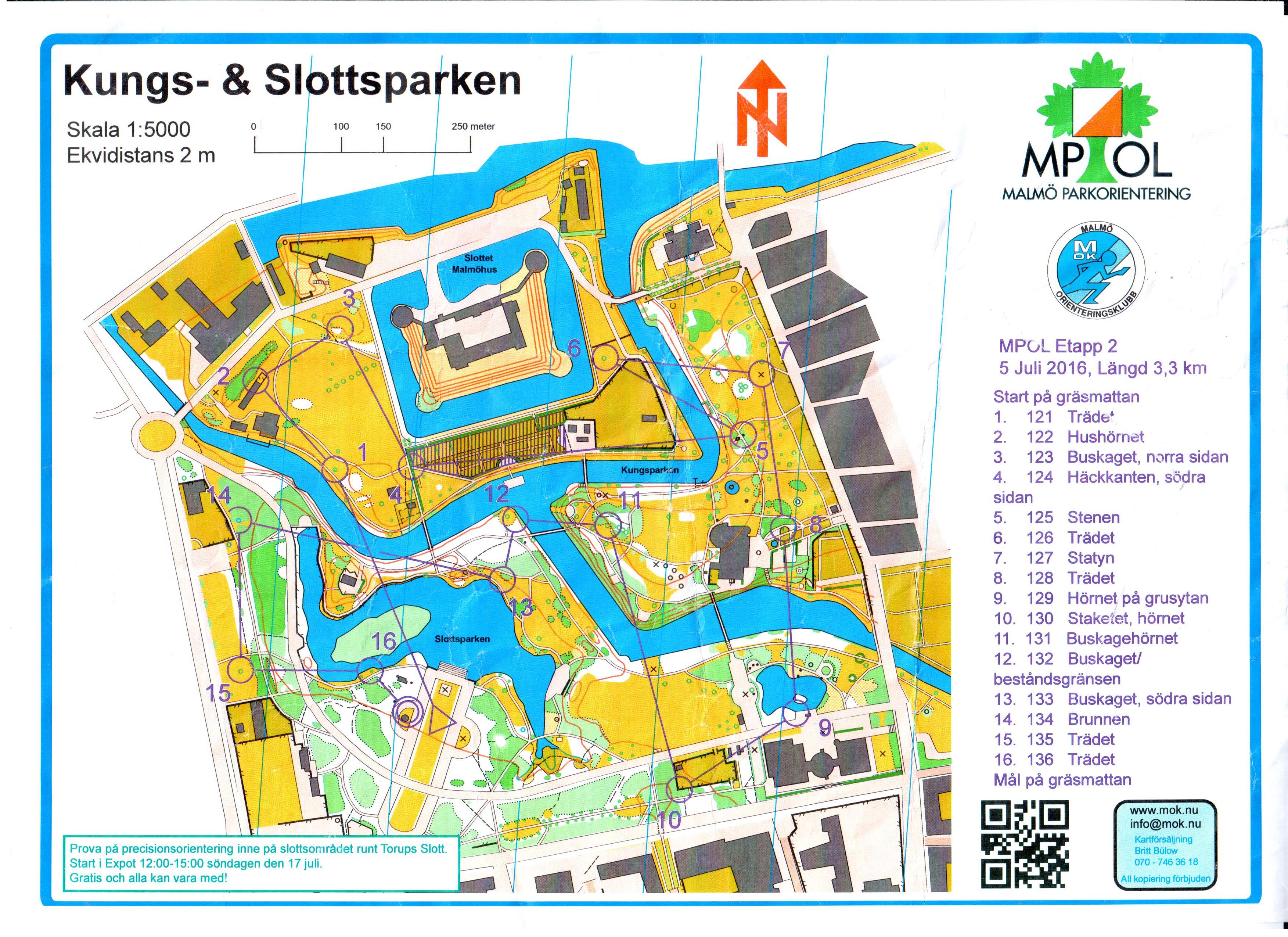 Malmö parkorientering etapp 2 - Finns även på livelox (05-07-2016)